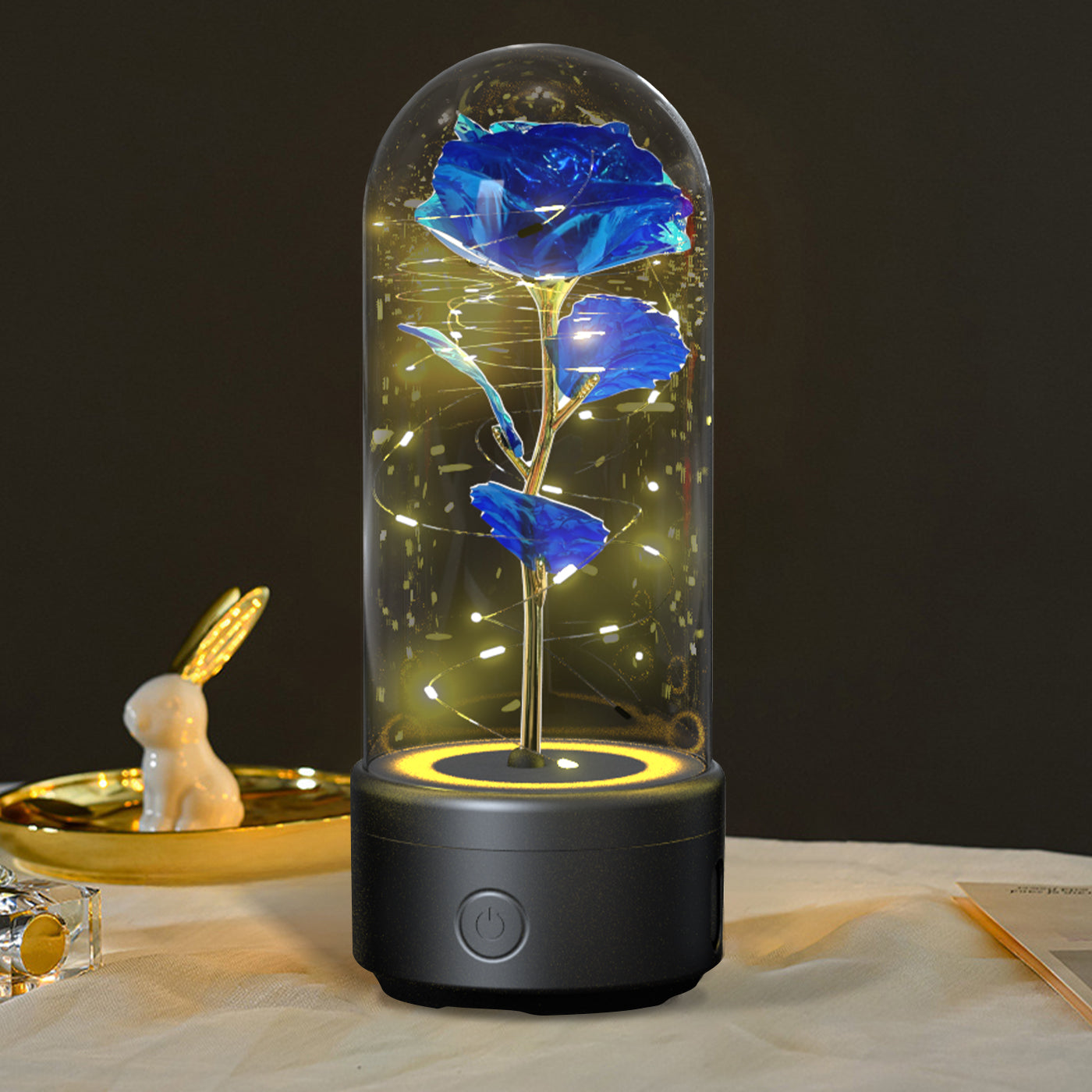 Lampe LED 2 en 1 Créative Rose Éternelle et Enceinte Bluetooth, Cadeau Saint-Valentin - IVOIRART.COM