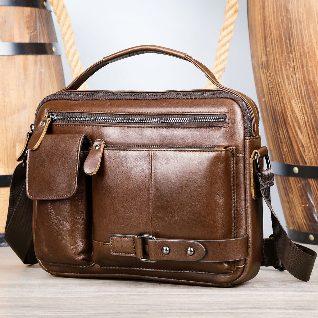 Sac Messager Homme en Cuir Véritable Ciré à Haute Sensation, Style Urbain Élégant
