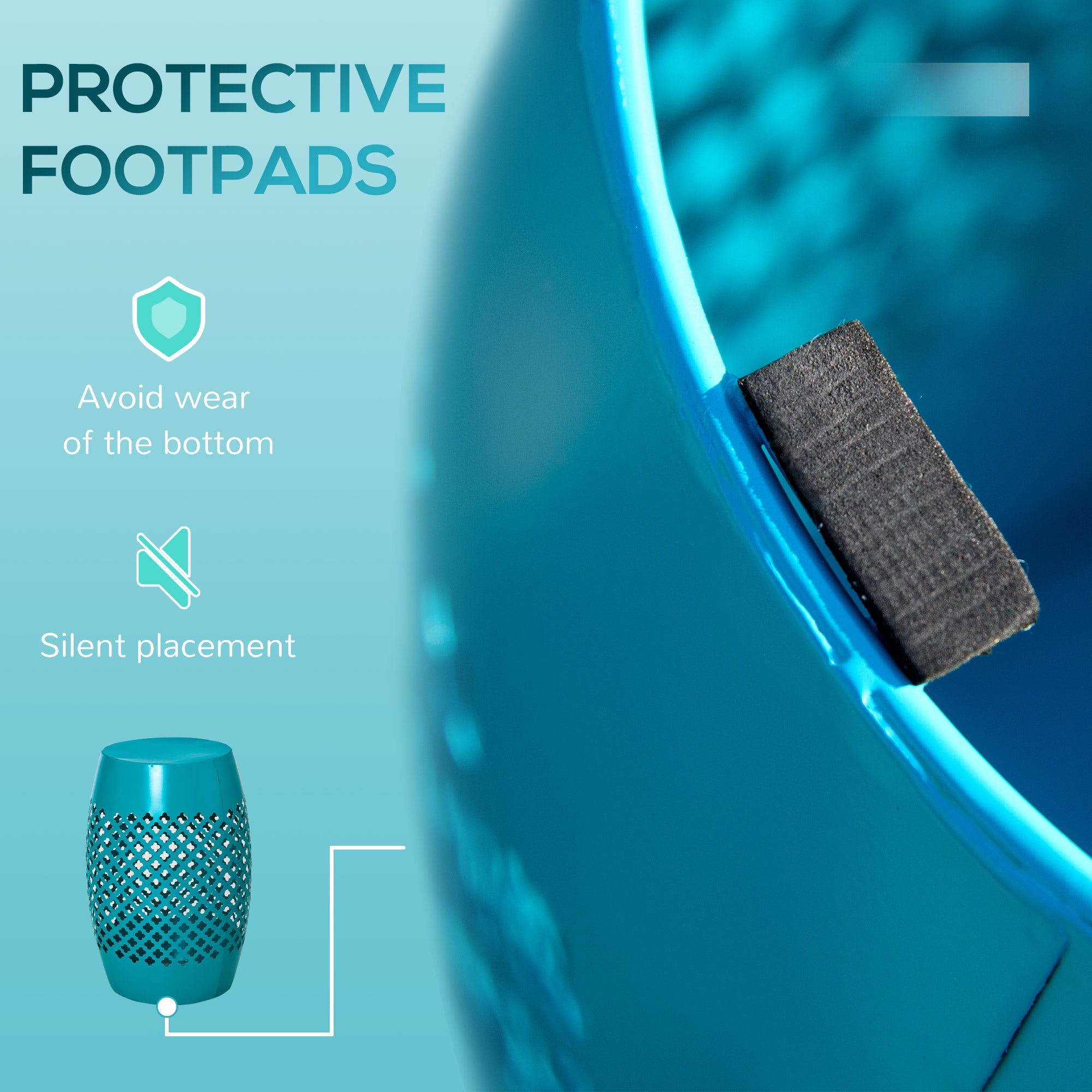 Table d'appoint extérieure en acier de 12,5 pouces, table ronde tambour creux pour patio, table d'appoint intérieur et extérieur, Bleu