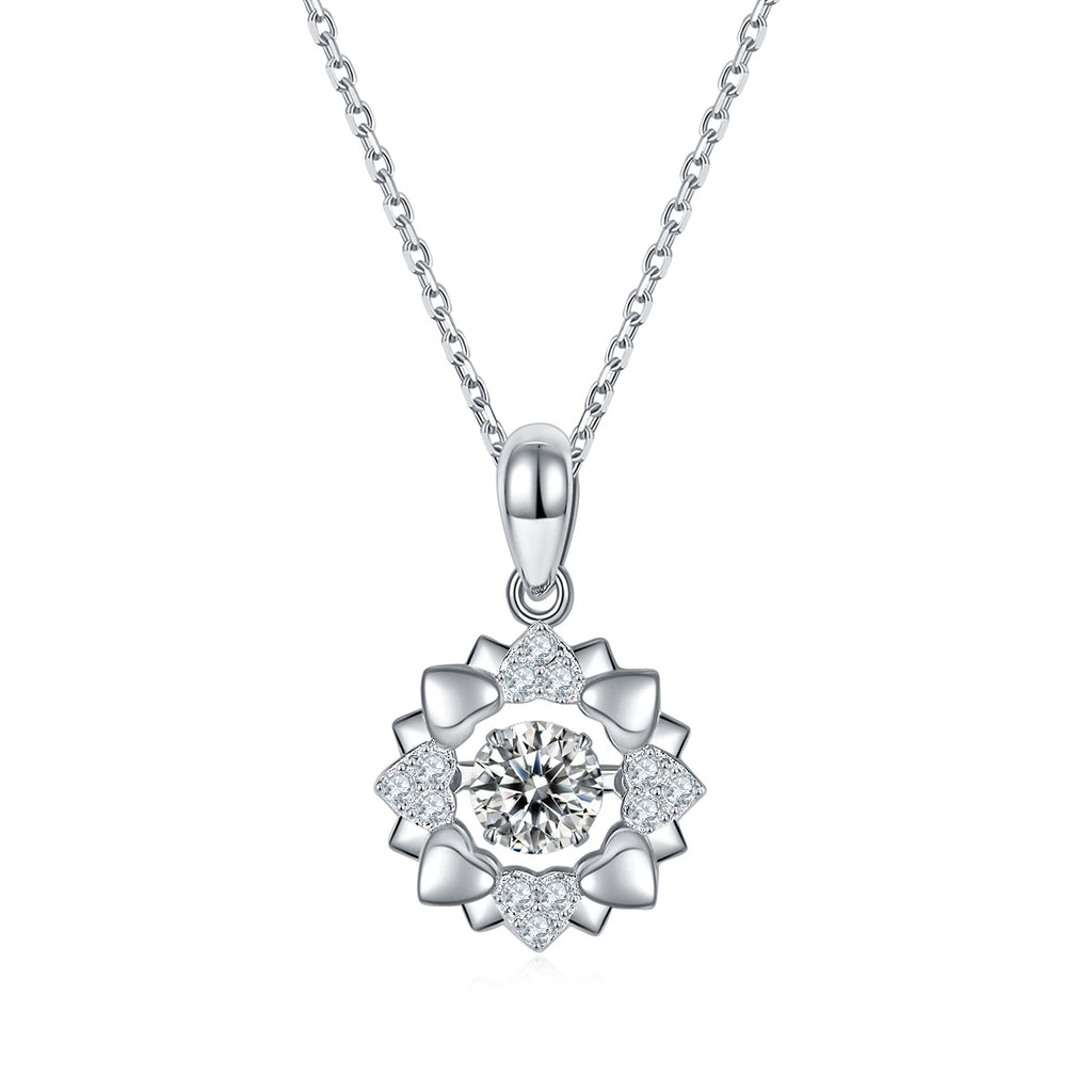 Collier Pendentif Fleur en Moissanite 0,5 ct D VVS1 Argent Sterling S925 45 cm Plaqué Platine Coffret Cadeau Certifié GRA