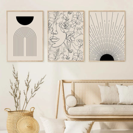 Décoration Murale Bohème en Toile avec Lignes Abstraites pour Intérieur Stylé