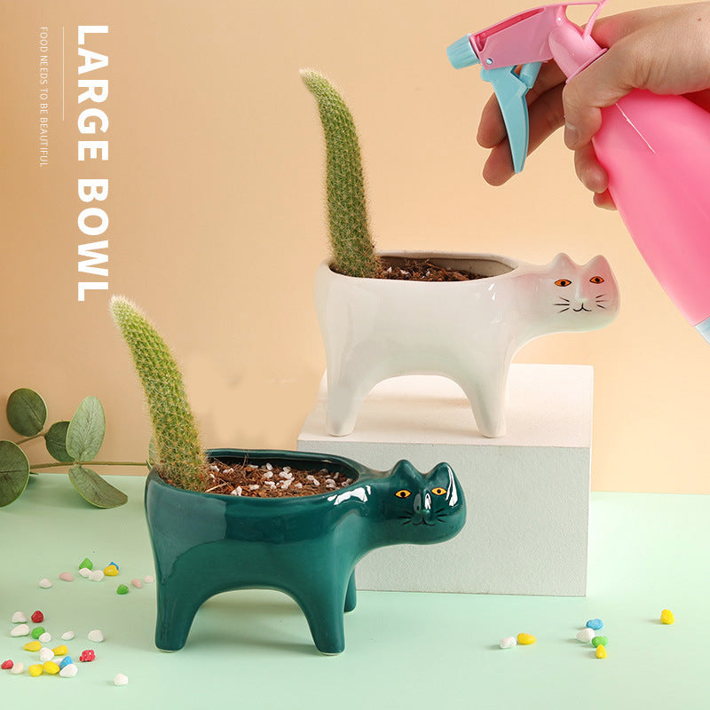 Pot de fleurs en céramique personnalisé animal cartoon simple cactus colonne queue de singe