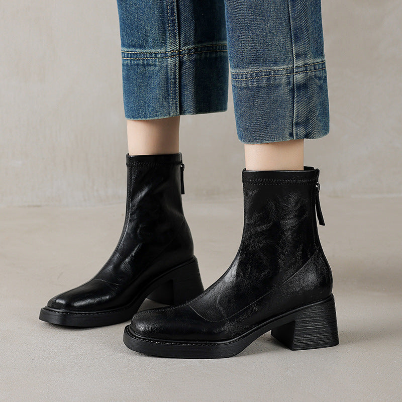 Bottes pour Femme Slim Minceur à Talon Mi-Épais Carré et Bout Carré 80mm