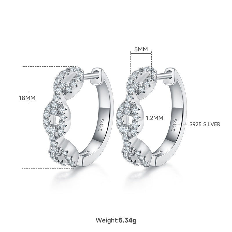 Boucles d'oreilles créoles torsadées en argent sterling S925 6g, 18mm, moissanite pavée, certifiées GRA, plaquées platine, coffret cadeau femme