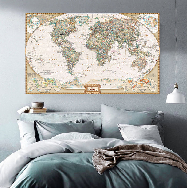 Peinture sur toile carte du monde vintage, affiche murale vintage