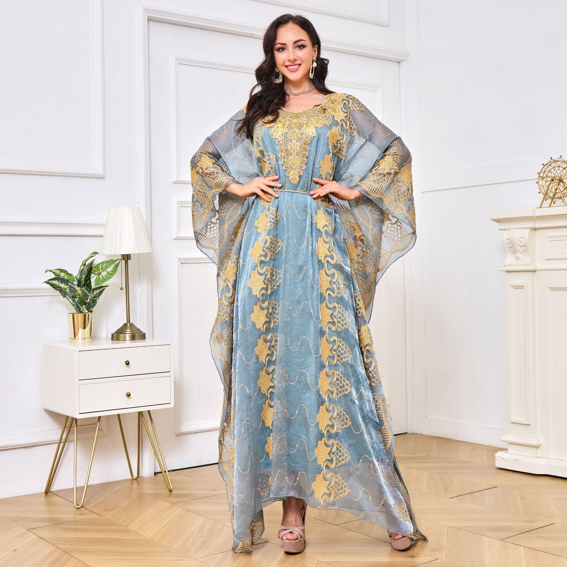 Ensemble Robe Longue et Jupe Maxi Brodée Perles Élégance Soirée
