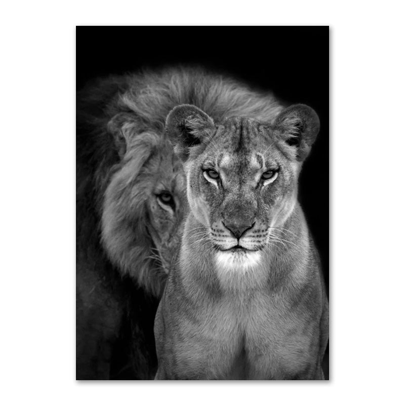 Affiche de Famille de Lions Noir et Blanc Impression sur Toile