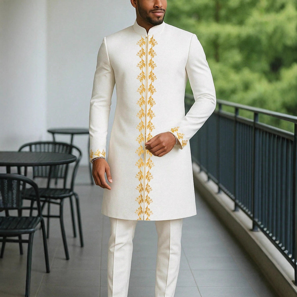Costume d'affaires homme à manches longues style africain avec broderies élégantes