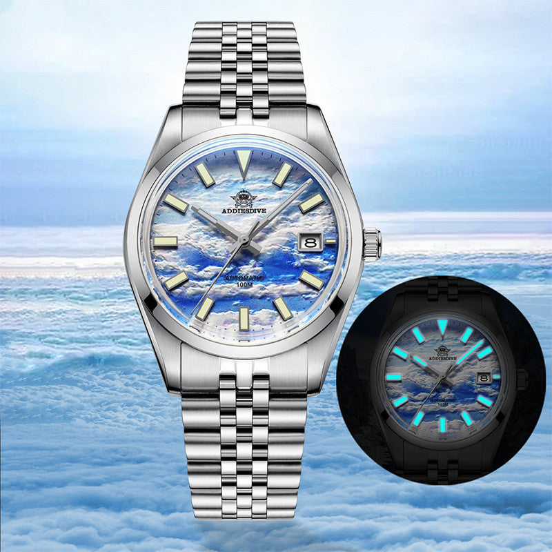 Montre automatique mécanique étanche pour homme avec luminescence acier inoxydable