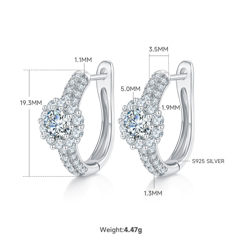 Boucles d'oreilles créoles halo en moissanite 5mm argent sterling S925 5,4g