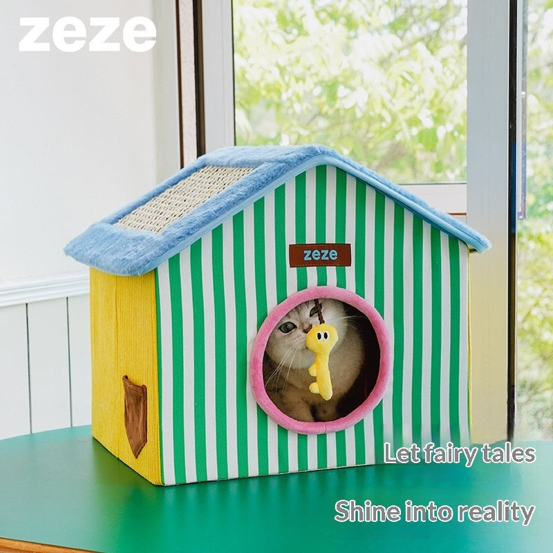 Maison pliable et fermée pour chat, gain de place, chaude et confortable
