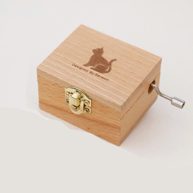 Boîte à musique en bois à manivelle cadeau étudiant décoration