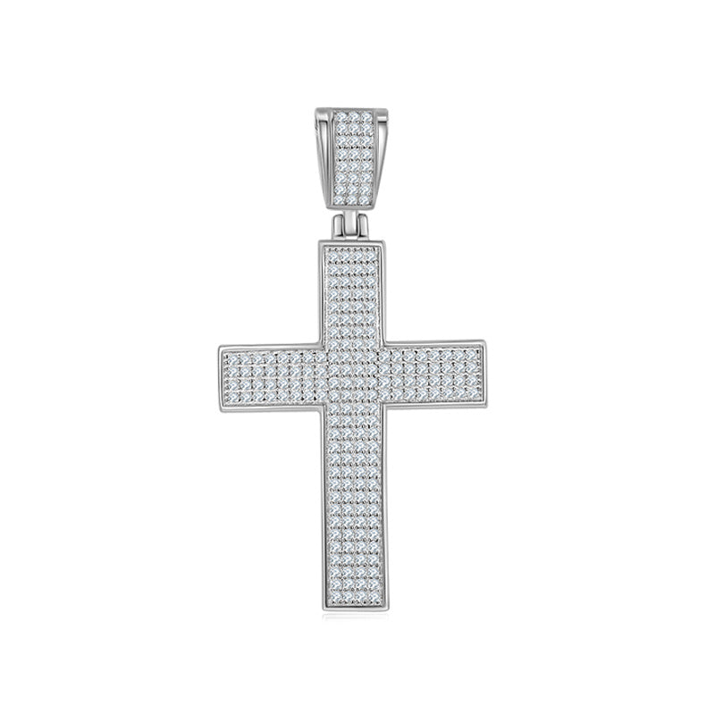 Pendentif Croix Givrée Moissanite 200pcs Couleur D VVS1 Argent Massif S925 9,8g