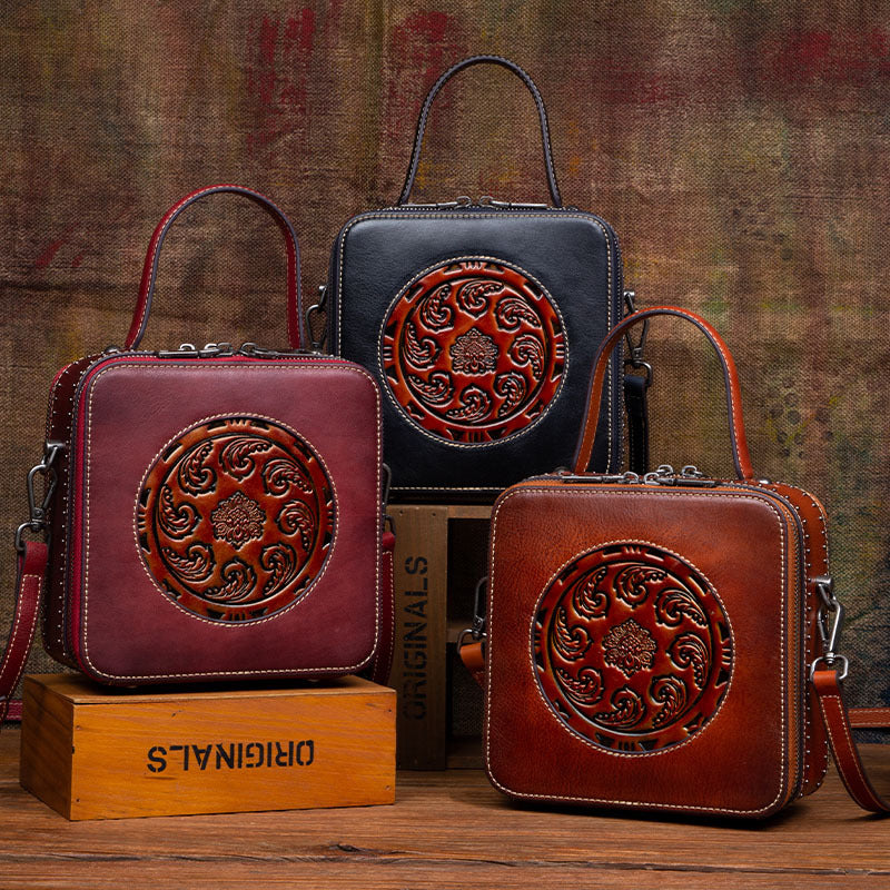 Sac à Épaule Femme Vintage en Cuir Véritable Style Nouveau, Forme Carrée