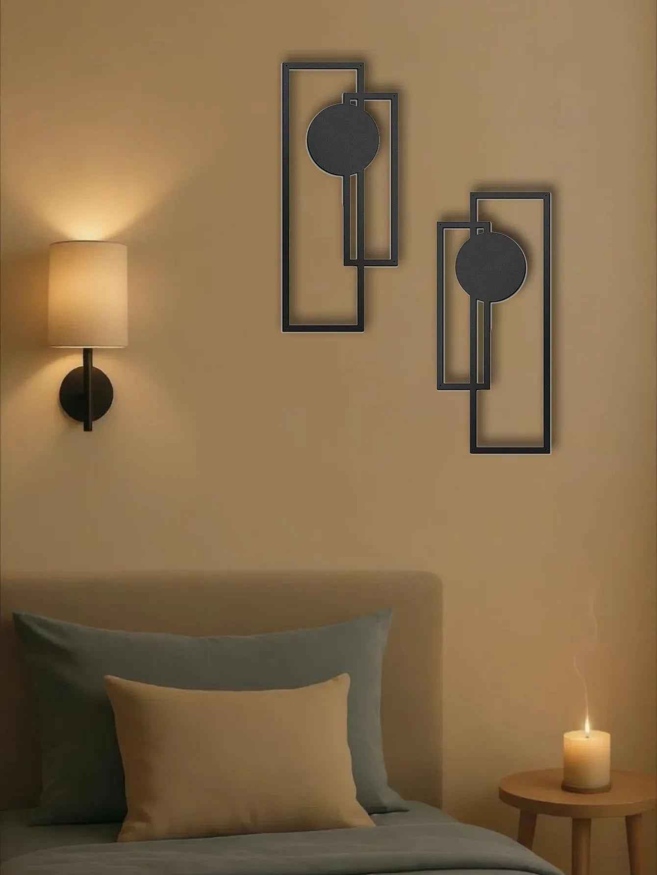 2Pcs Décoration Murale en Métal - Géométrique Abstrait Minimaliste, Décor Vertical Parfait - IVOIRART.COM