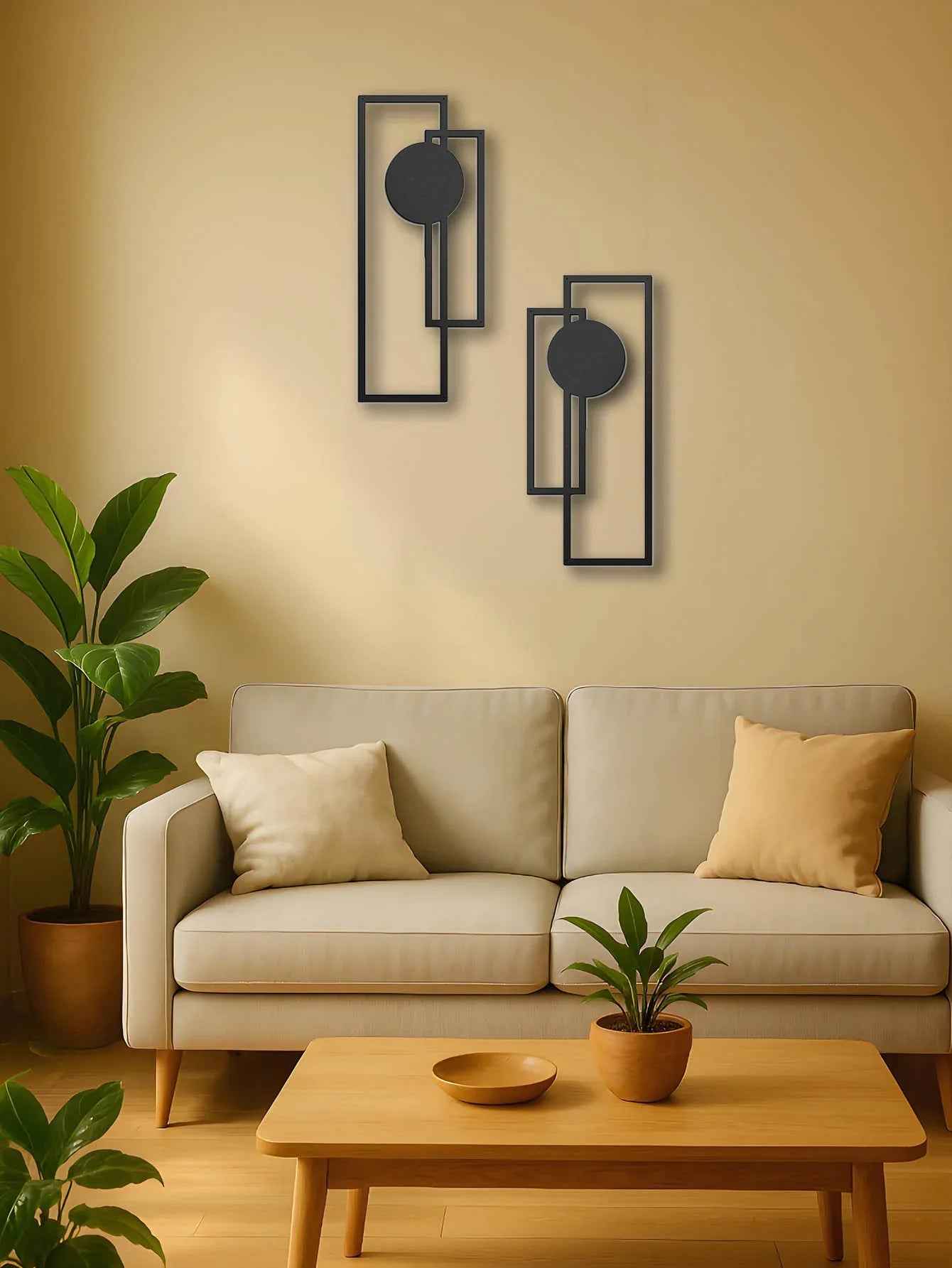 2Pcs Décoration Murale en Métal - Géométrique Abstrait Minimaliste, Décor Vertical Parfait - IVOIRART.COM