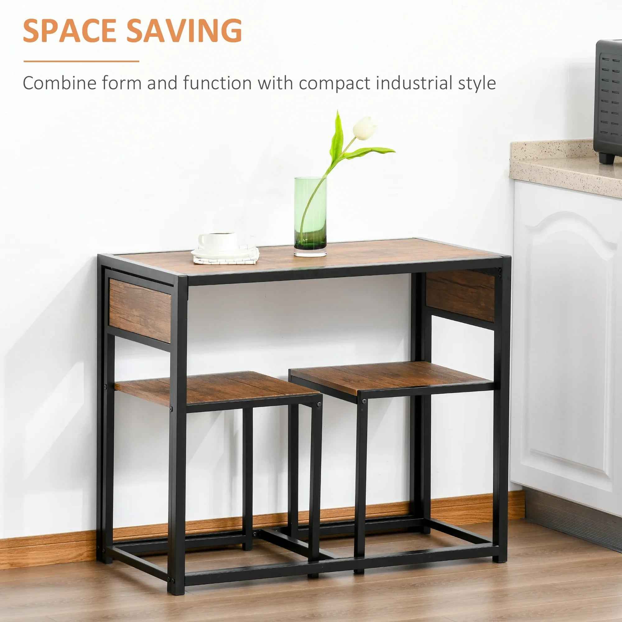 3 - Piece Industrial Dining Table Set for 2, Kitchen Table and Chairs, Dining Room Sets for Small Spaces, Rustic Brown - IVOIRART.COM