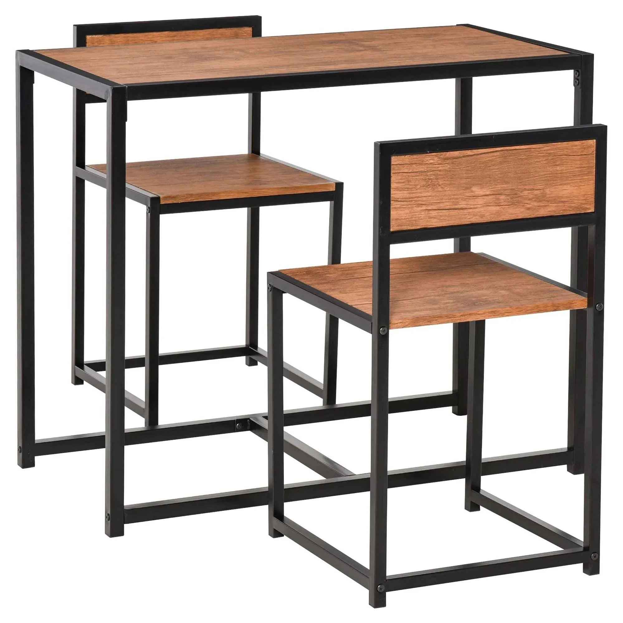 3 - Piece Industrial Dining Table Set for 2, Kitchen Table and Chairs, Dining Room Sets for Small Spaces, Rustic Brown - IVOIRART.COM