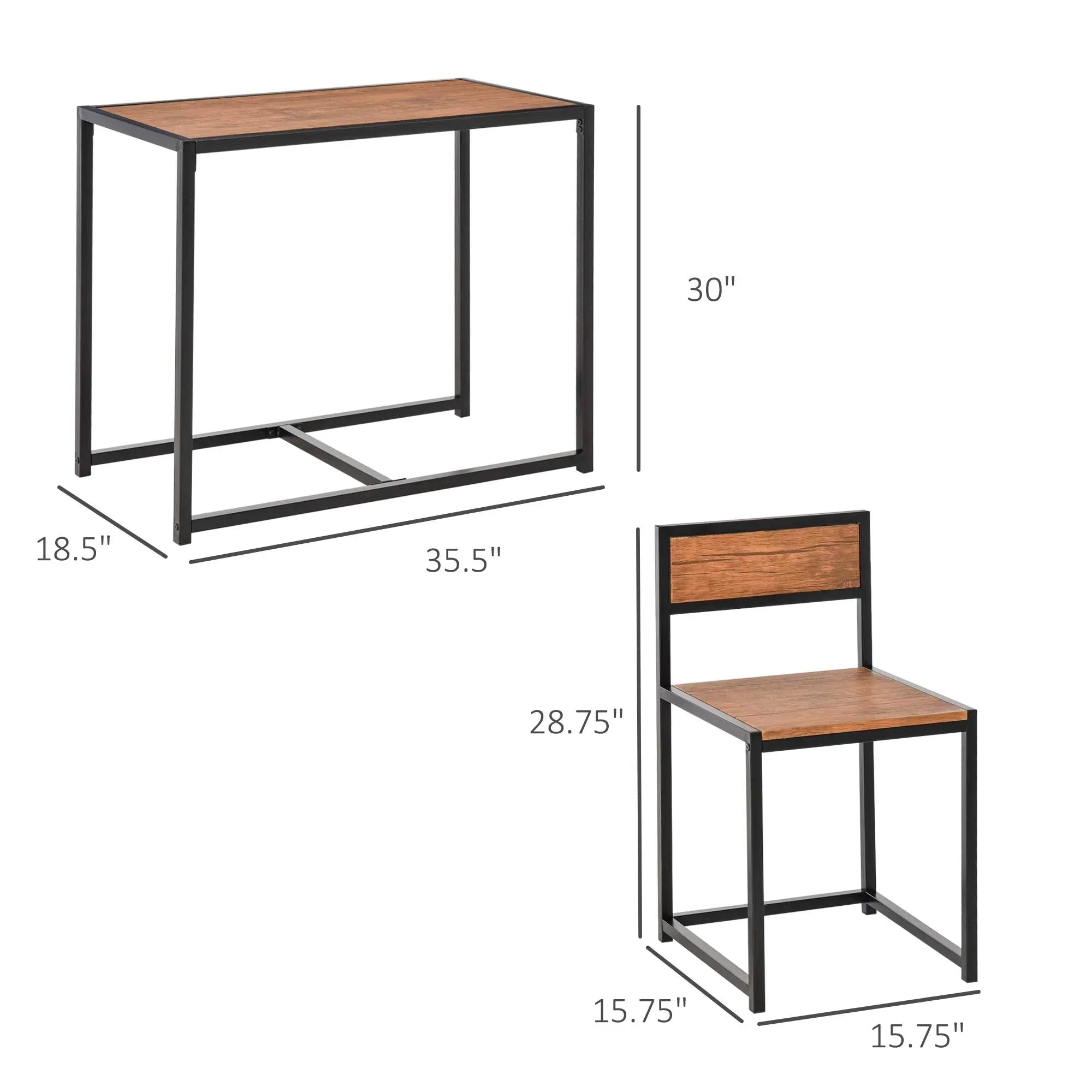 3 - Piece Industrial Dining Table Set for 2, Kitchen Table and Chairs, Dining Room Sets for Small Spaces, Rustic Brown - IVOIRART.COM