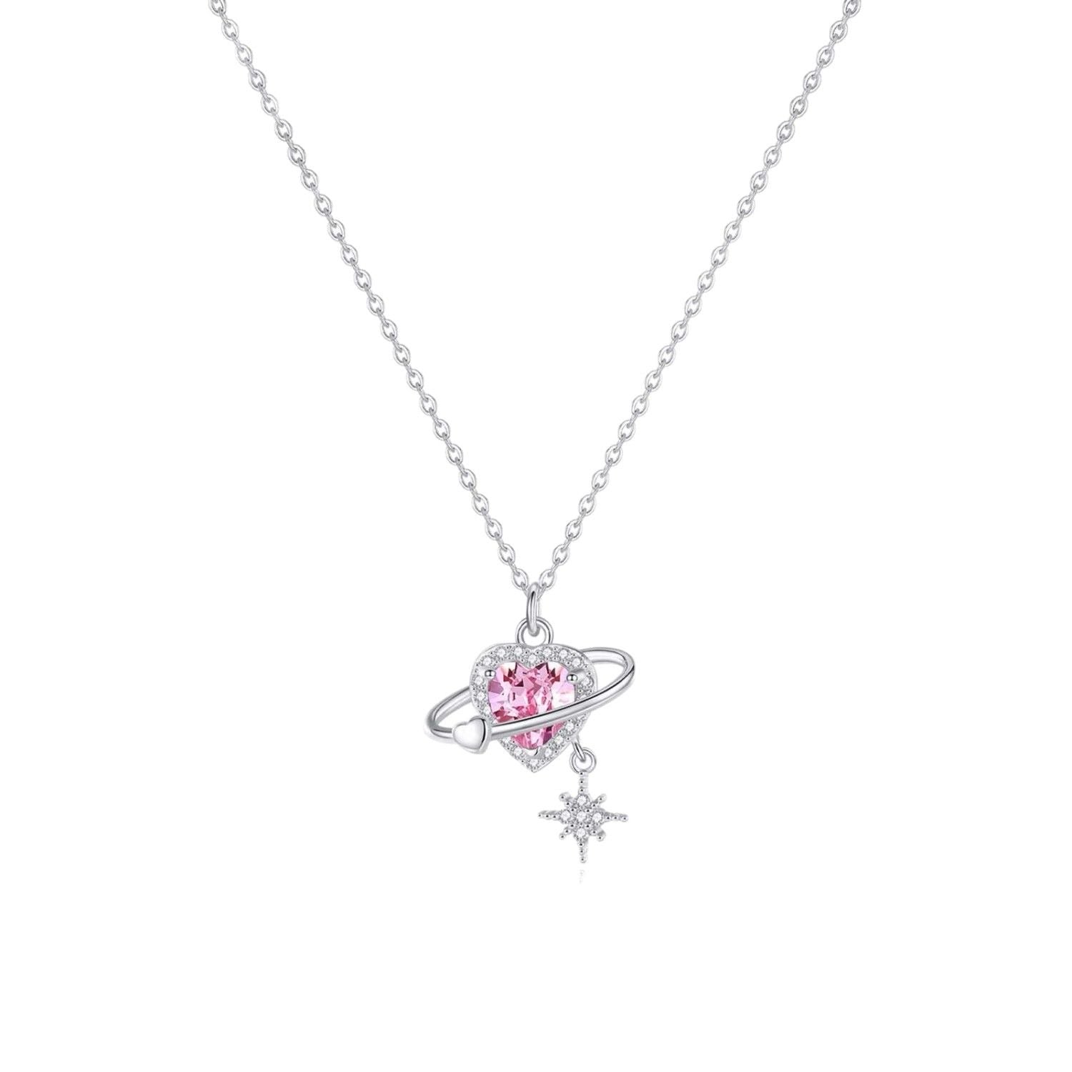 Collier Coeur Rose Éclatant en Argent 990 Sterling, Style Élégant et Tendance, Cadeau Parfait Saint-Valentin