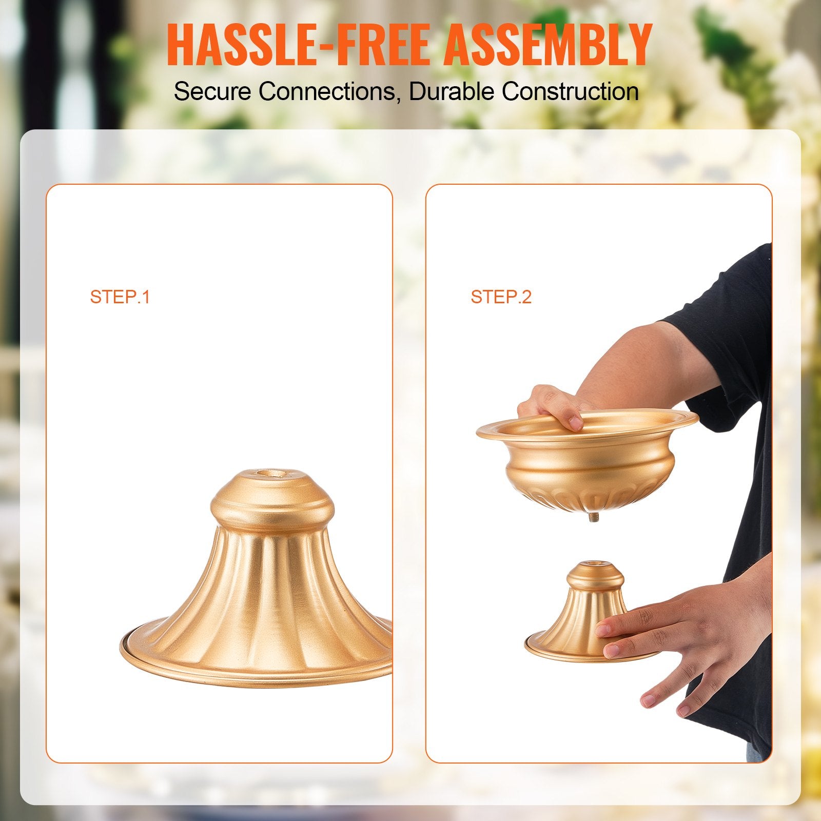 10PCS 16cm/6.3” Tall Wedding Flower Vase, Metal Wedding Centerpiece, Gold Floral Arrangement Stand Display Rack For Tables Wedding Dinner Party, Anniversary Ceremony Birthday Event Decor