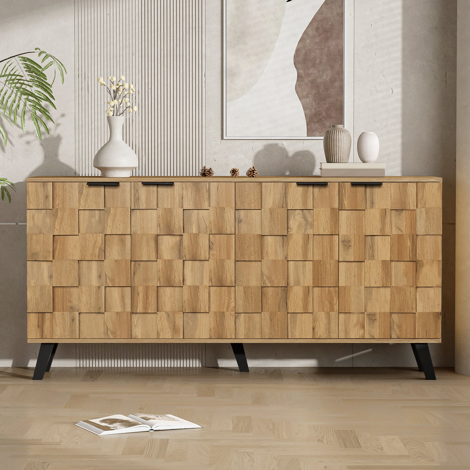 Modern Sideboard With 4 Doors, 150 X 35 X 78 Cm  Practical Design For Living Room, Bedroom, And Dining Room Color May Vary Slightly Depending On Lighting