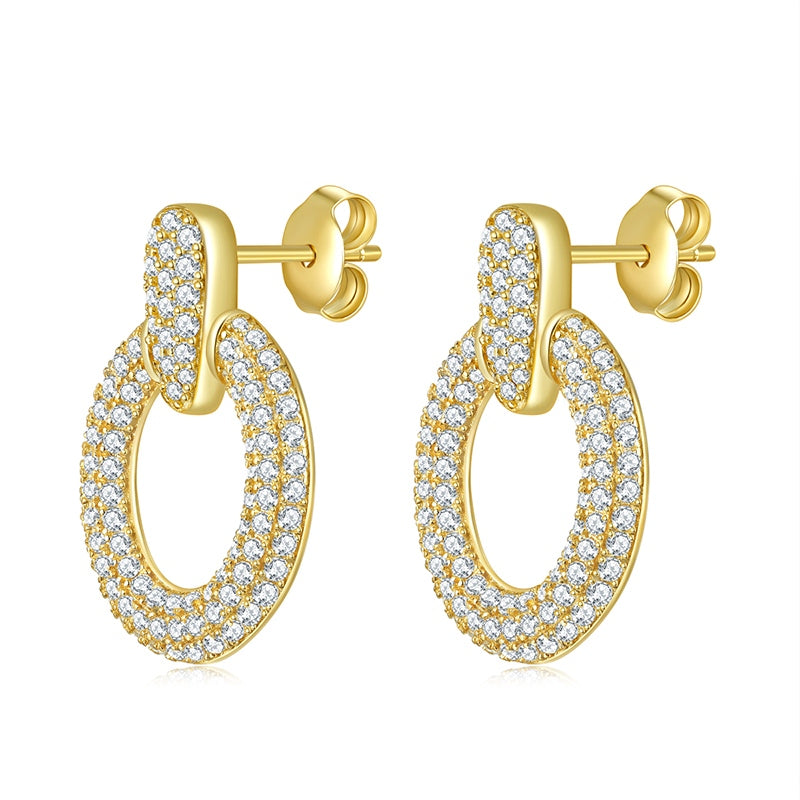 Boucles d'oreilles pendantes cercle pavé complet en moissanite plaqué or argent sterling S925, coffret cadeau luxe