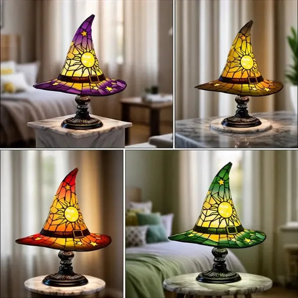 Lampes de Chapeau de Sorcière, Lampe Rétro Gothique en Résine Colorée USB Éclairante pour Chambre de Fête avec Charme Mystique, Lumières en Forme de Chapeau de Sorcier Créatif pour Fête Intérieure Décoration de Maison Hantée Halloween