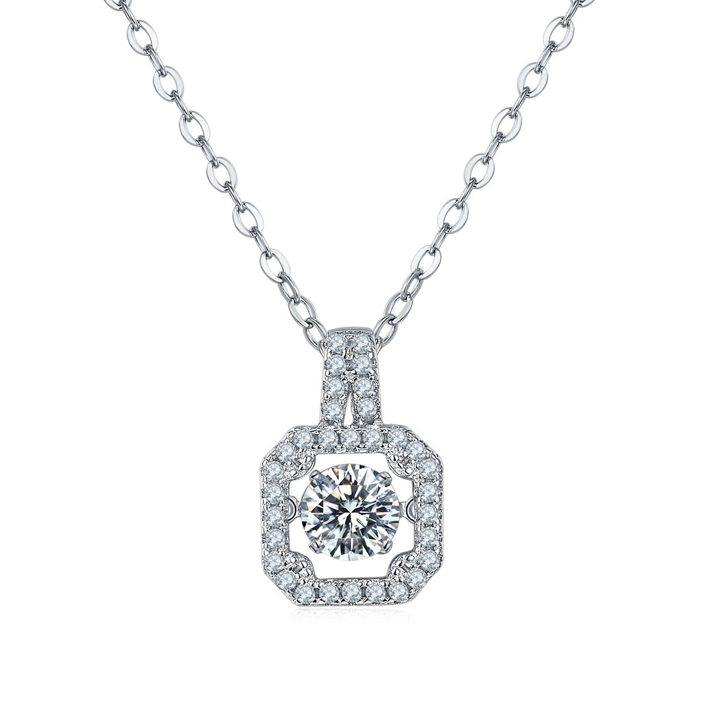 Collier S925 Argent Sterling avec Moissanite 0,5 ct D VVS1 Halo Carré 45cm Platine