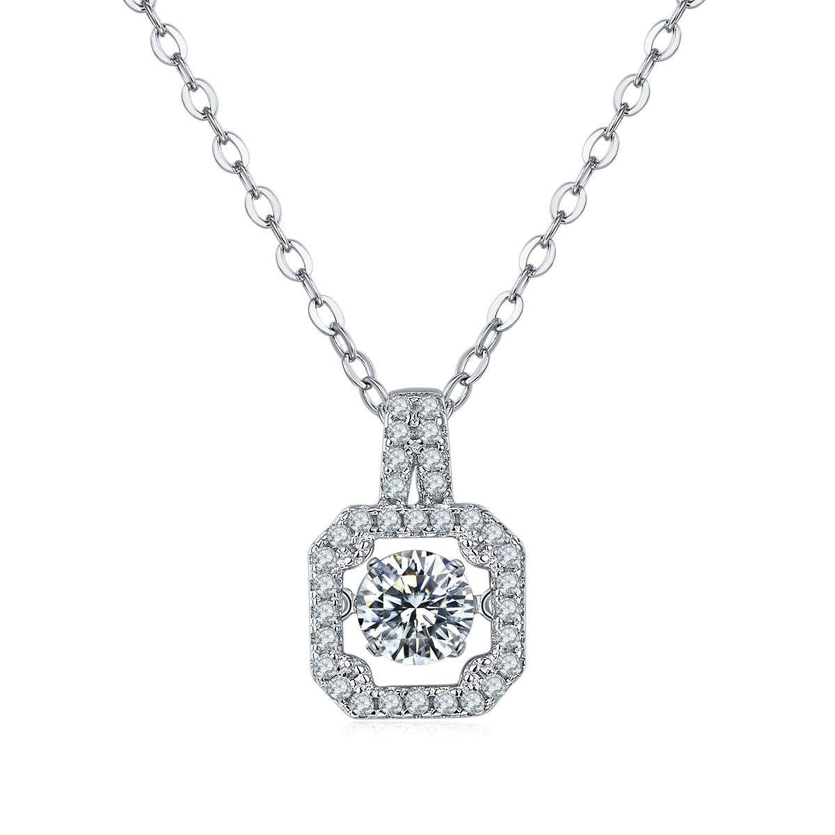 Collier S925 Argent Sterling avec Moissanite 0,5 ct D VVS1 Halo Carré 45cm Platine