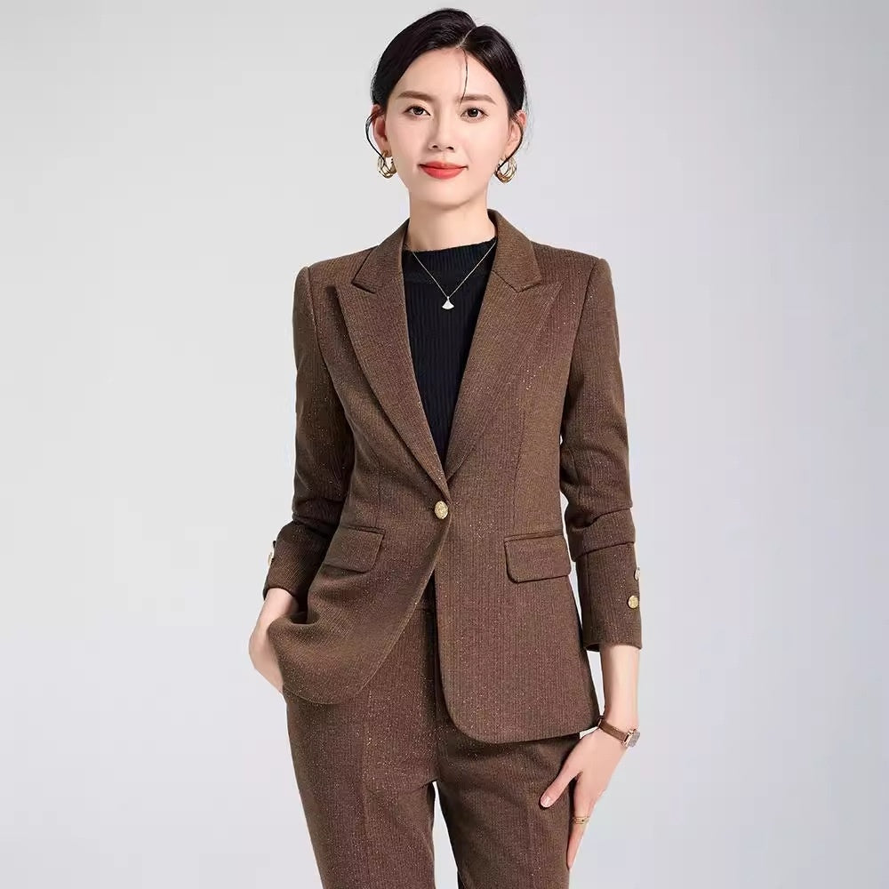 Ensemble Costume en Laine Couleur Café pour Femme Automne-Hiver Neuf Élégant