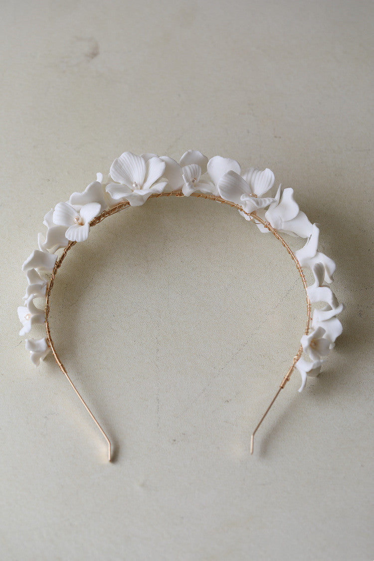 Bandeau Floral en Céramique Simple pour Mariée