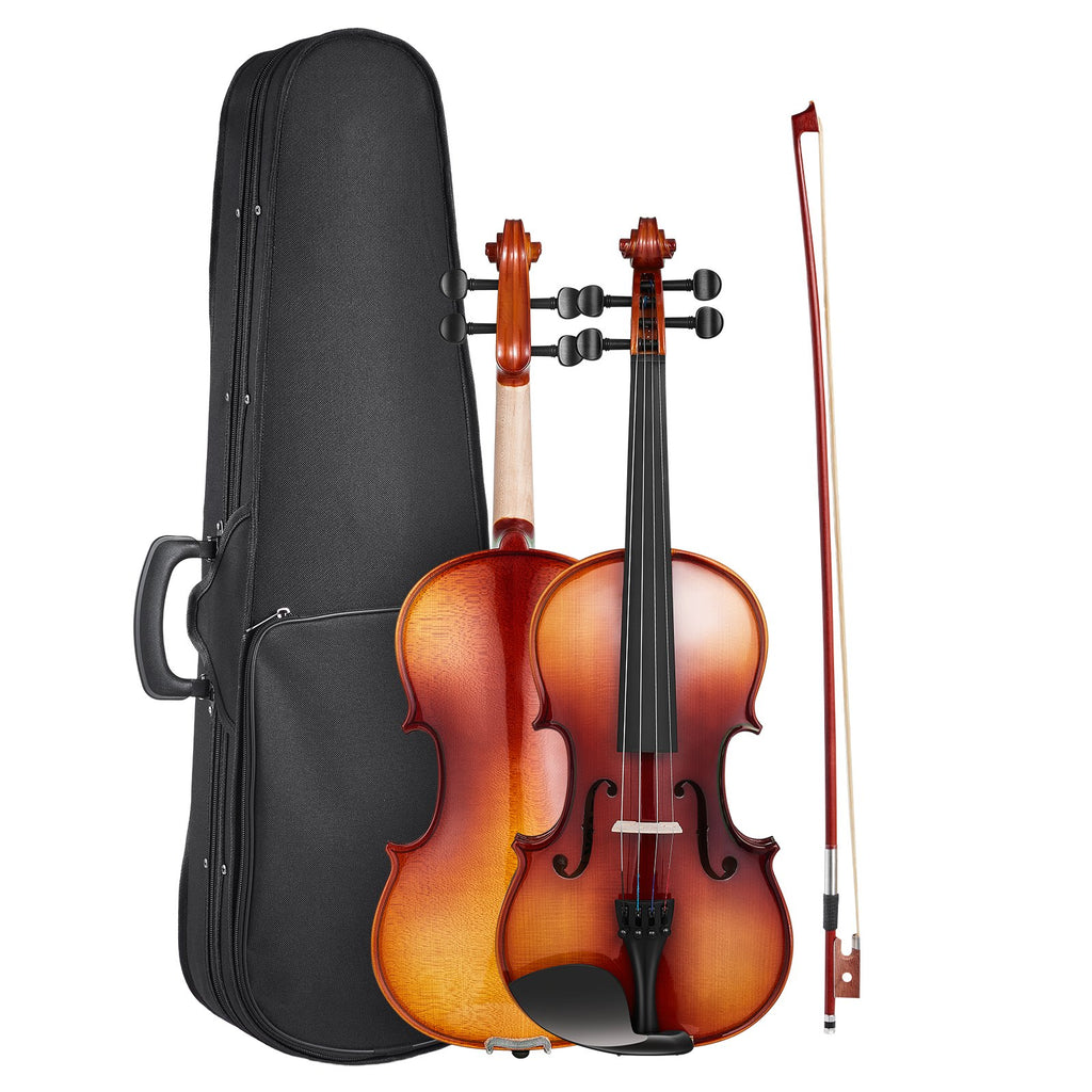 Violon 4/4 Taille Pleine pour Adultes, Ensemble Violon Débutants avec Étui Rigide, Colophane, Archet, Repose-Épaules, Chevalet, Cordes Supplémentaires, Instrument Bois Massif Professionnel (Brun Brillant)