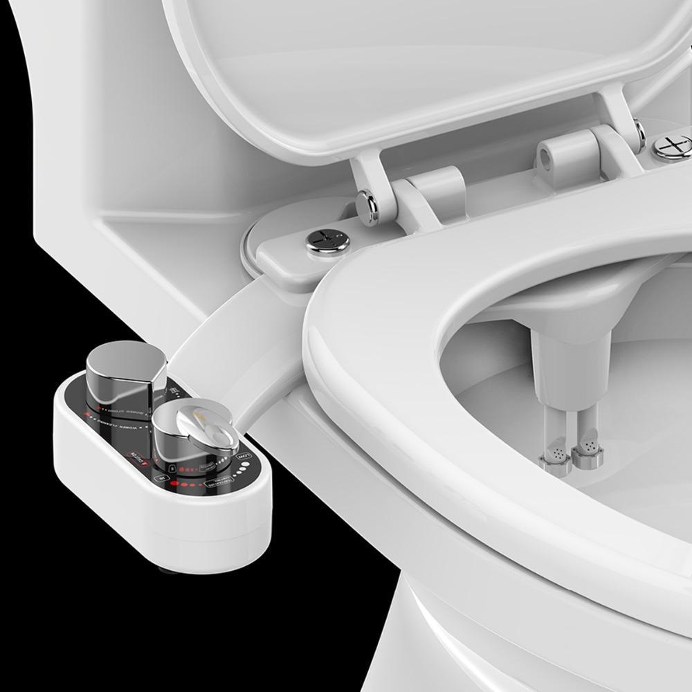 Siège de toilettes féminin avec douchette auto-nettoyante et chauffage intégré