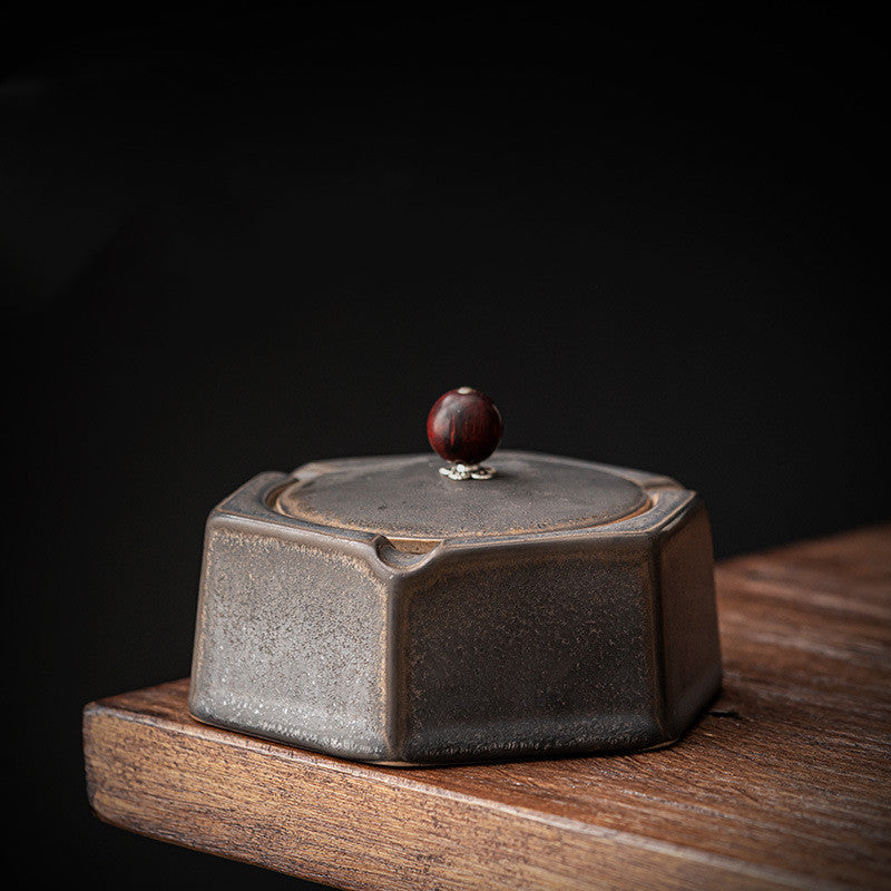 Cendrier en céramique vintage de style japonais avec couvercle, coupe-vent et anti-volatilité