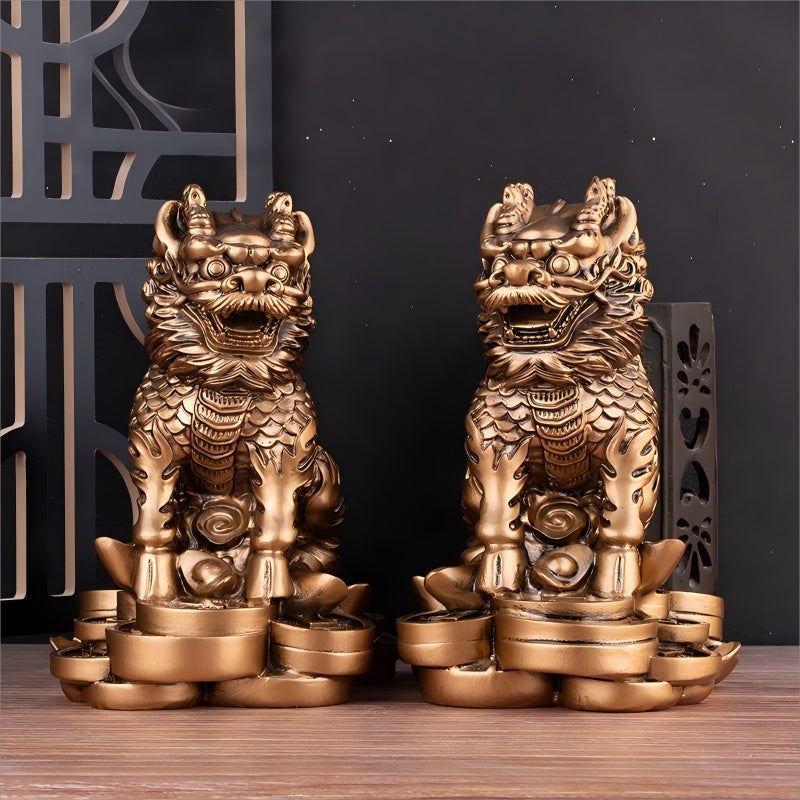 Ornements en Lingot d'Or Kirin en Cuivre Lucky Jinbao, Décoration Feng Shui pour Bureau et Maison, Cadeaux Haut de Gamme pour Crémaillère et Entreprises