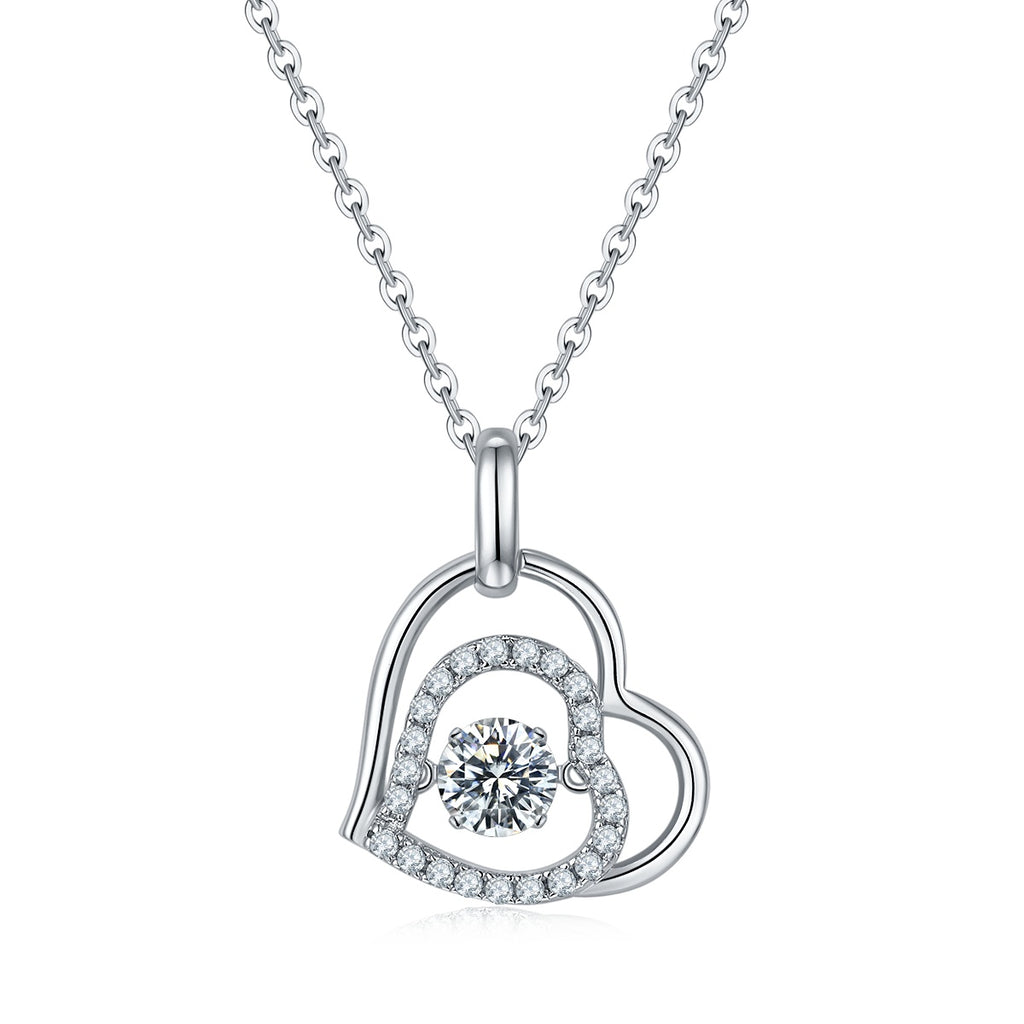 Collier en argent sterling S925 0,5 ct moissanite D VVS1 motif cœur entrelacé 45 cm plaqué platine