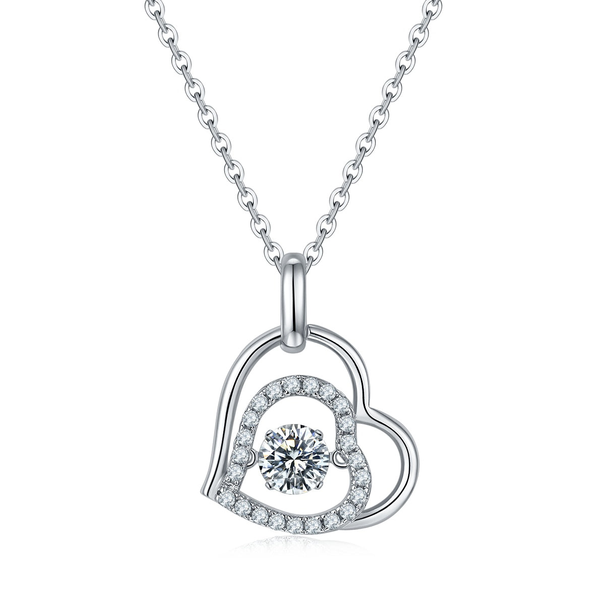 Collier en argent sterling S925 0,5 ct moissanite D VVS1 motif cœur entrelacé 45 cm plaqué platine