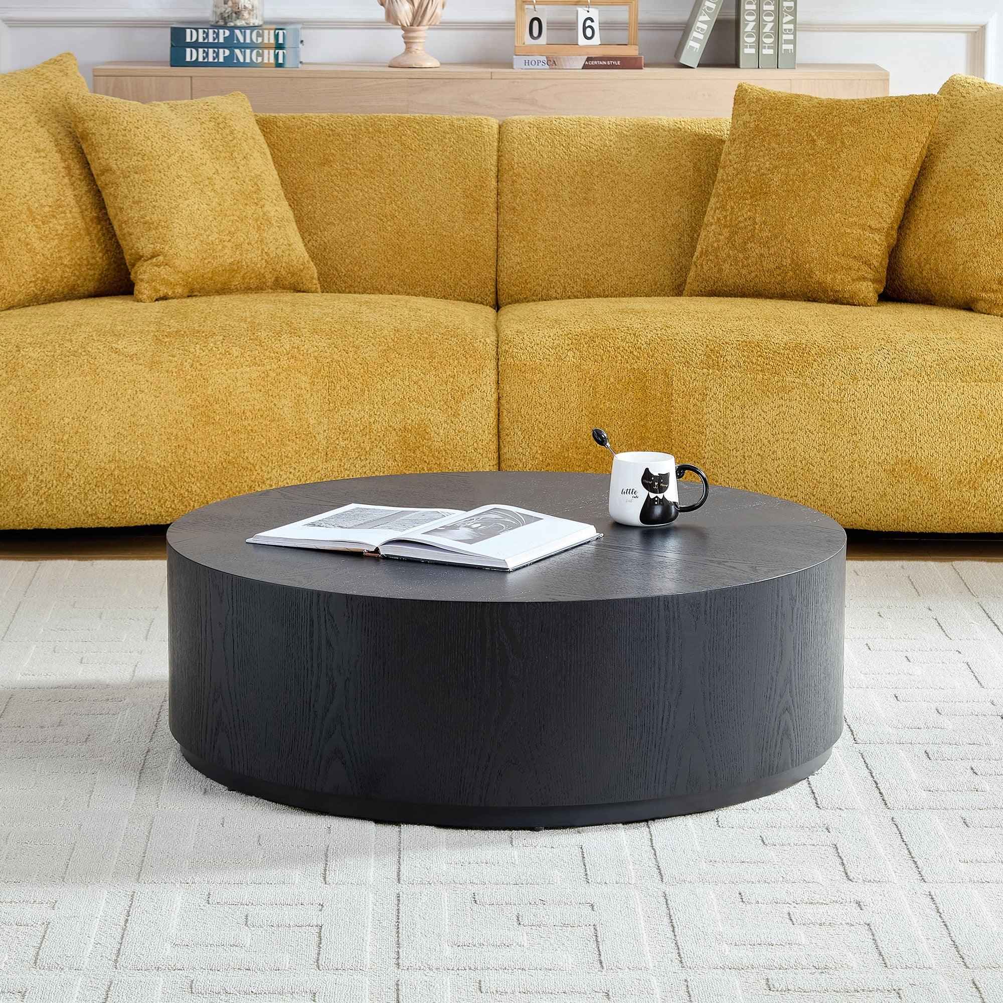 35.43 Inch Modern Round Coffee Table MDF Coffee Table For Living Room,Drum Center Table For Apartment,No Need Assembly,Black W2582P188323 - IVOIRART.COM