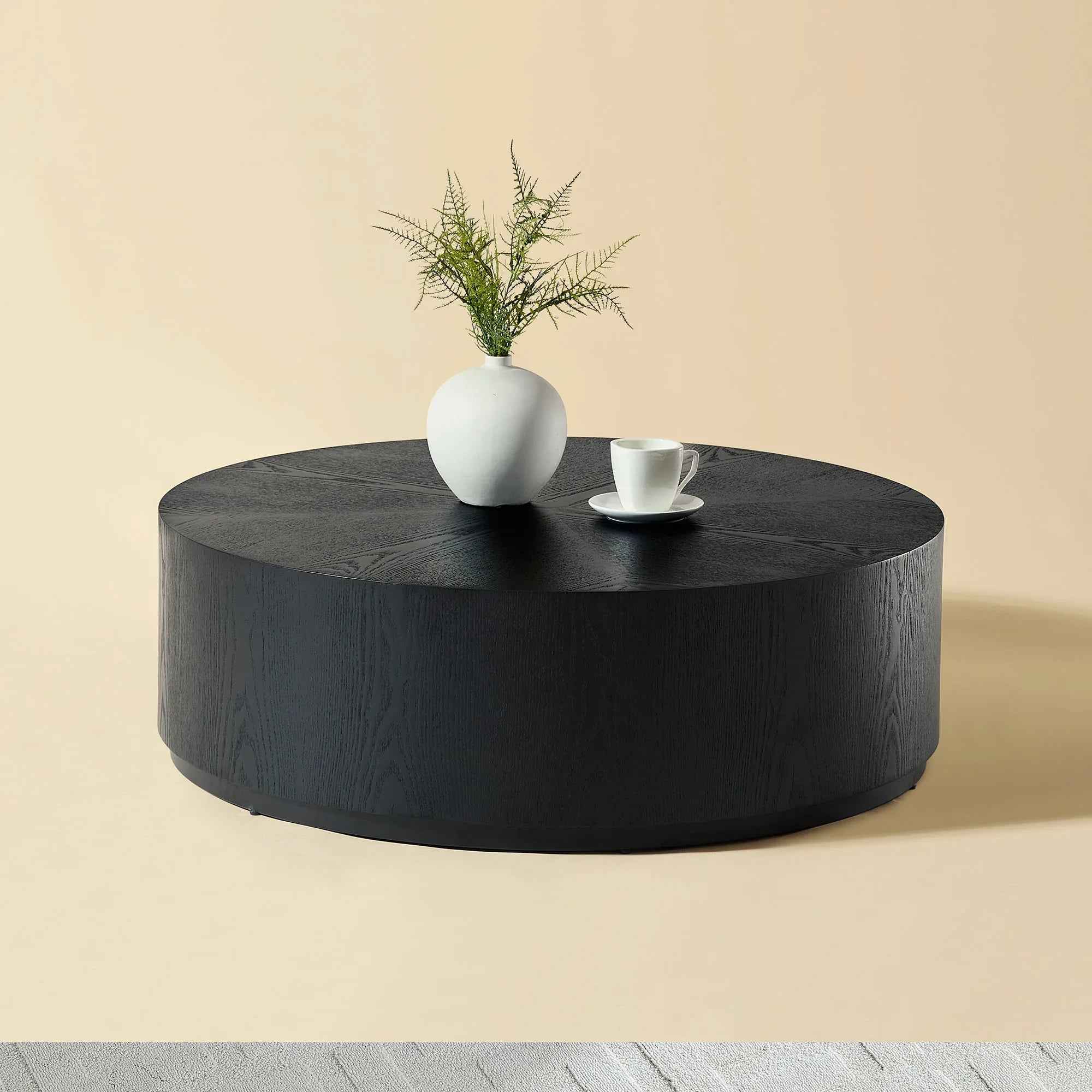 35.43 Inch Modern Round Coffee Table MDF Coffee Table For Living Room,Drum Center Table For Apartment,No Need Assembly,Black W2582P188323 - IVOIRART.COM