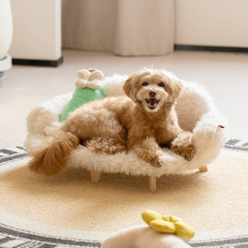 Lit en Bois Luxueux pour Chiens et Chats, Panier Sécurisé Taille Petite à Moyenne