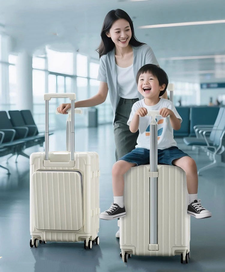 Valise Portable à Double Poteau, Bagage Maman, Valise Enfant à Roulettes Assises, Ouverture Avant, Roues Silencieuses, Séparation Humide/Sèche, Poignée en T
