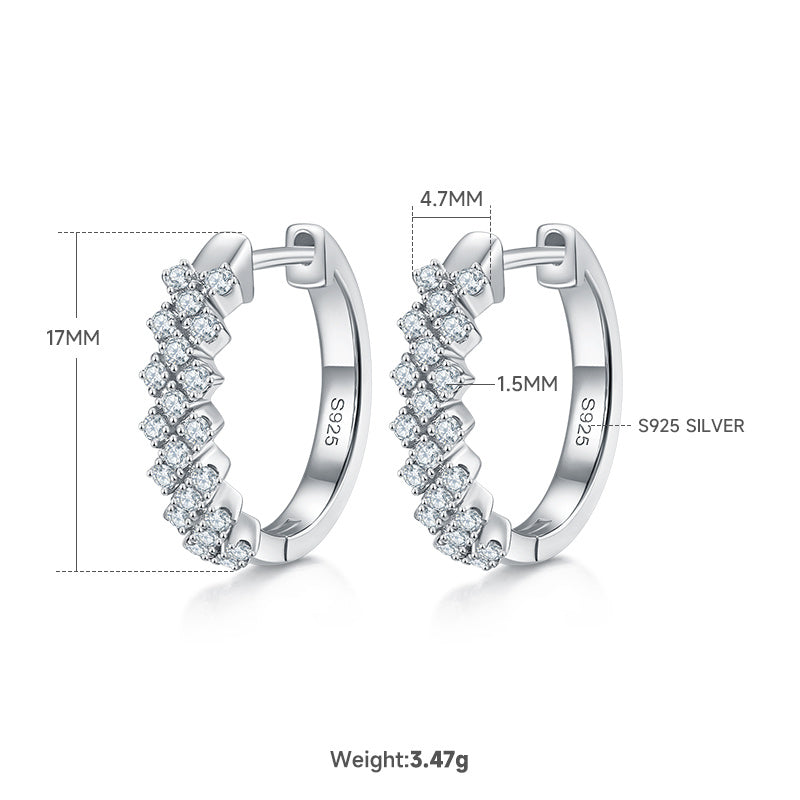 Boucles d'oreilles créoles en argent sterling S925 3,8 g avec moissanite, 17 mm, motif vague pavé, certifiées GRA, plaquées platine, coffret cadeau pour femmes