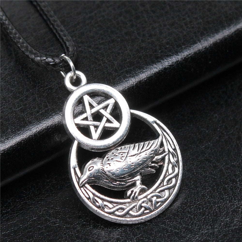 Collier Pendentif Corbeau Pentagramme Vintage pour Homme