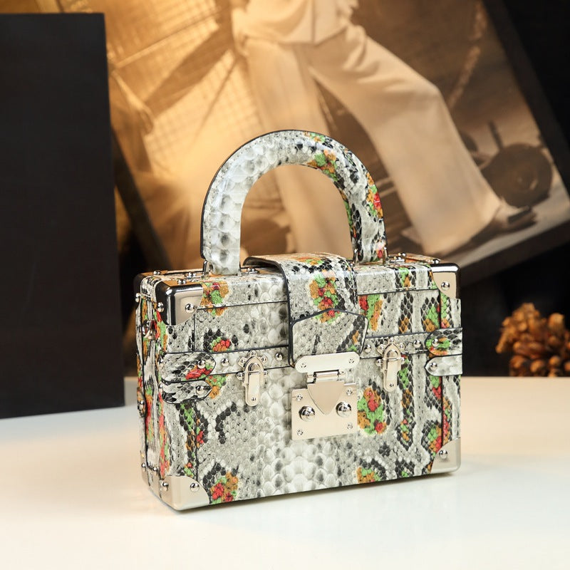 Sac Boîte à Main en Cuir Imprimé Peau de Serpent Style Tendance Chic