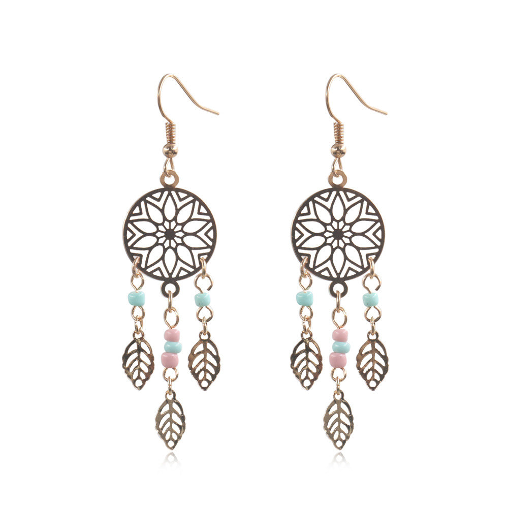 Accessoires de mode européens et américains, boucles d'oreilles en alliage avec pendentif en forme de feuilles géométriques creuses