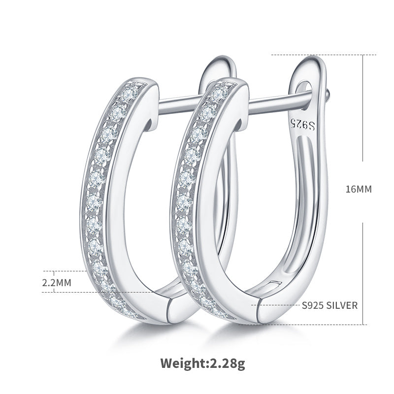 Boucles d'oreilles créoles Huggie 16mm en argent Sterling S925, 24 Moissanites, plaquées platine, certifiées GRA, hypoallergéniques, coffret cadeau
