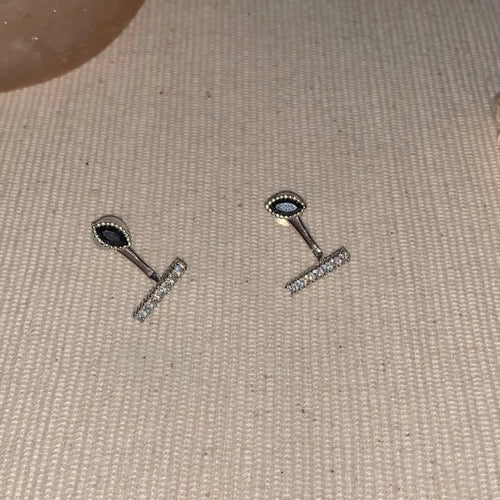 1 Paire de Boucles d'Oreilles Clous Convertibles Marquise en Argent 999 avec Zircon Noir, Minimalistes et Élégantes, Parfaites au Quotidien, Pour Rendez-vous et Affaires, Cadeau Idéal Saint-Valentin