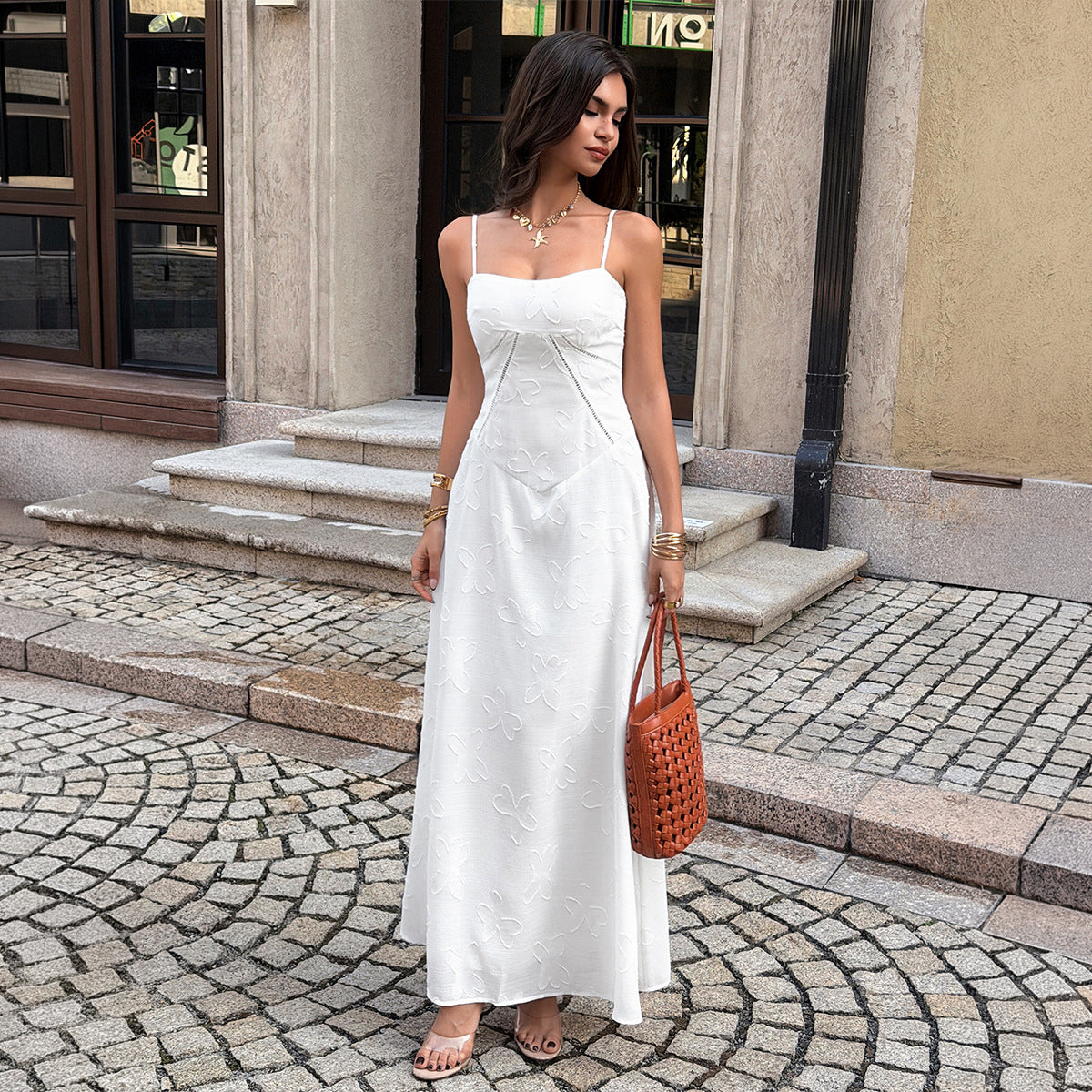 Robe Jacquard Avec Ceinture À La Taille Pour Femme Sculptant La Silhouette