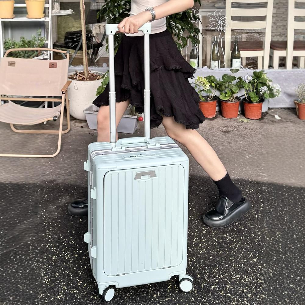 Valise à coque aluminium 20 et 24 pouces, compartiment avant, serrure TSA, roues silencieuses et pivotantes, parfaite pour voyages d'affaires